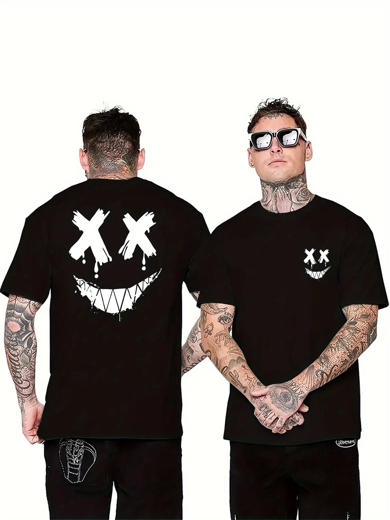 2026 Summer New Design 100% Cotton T Shirt with Fun Smiling Expression Pattern Summer Outdoor Men's Clothing