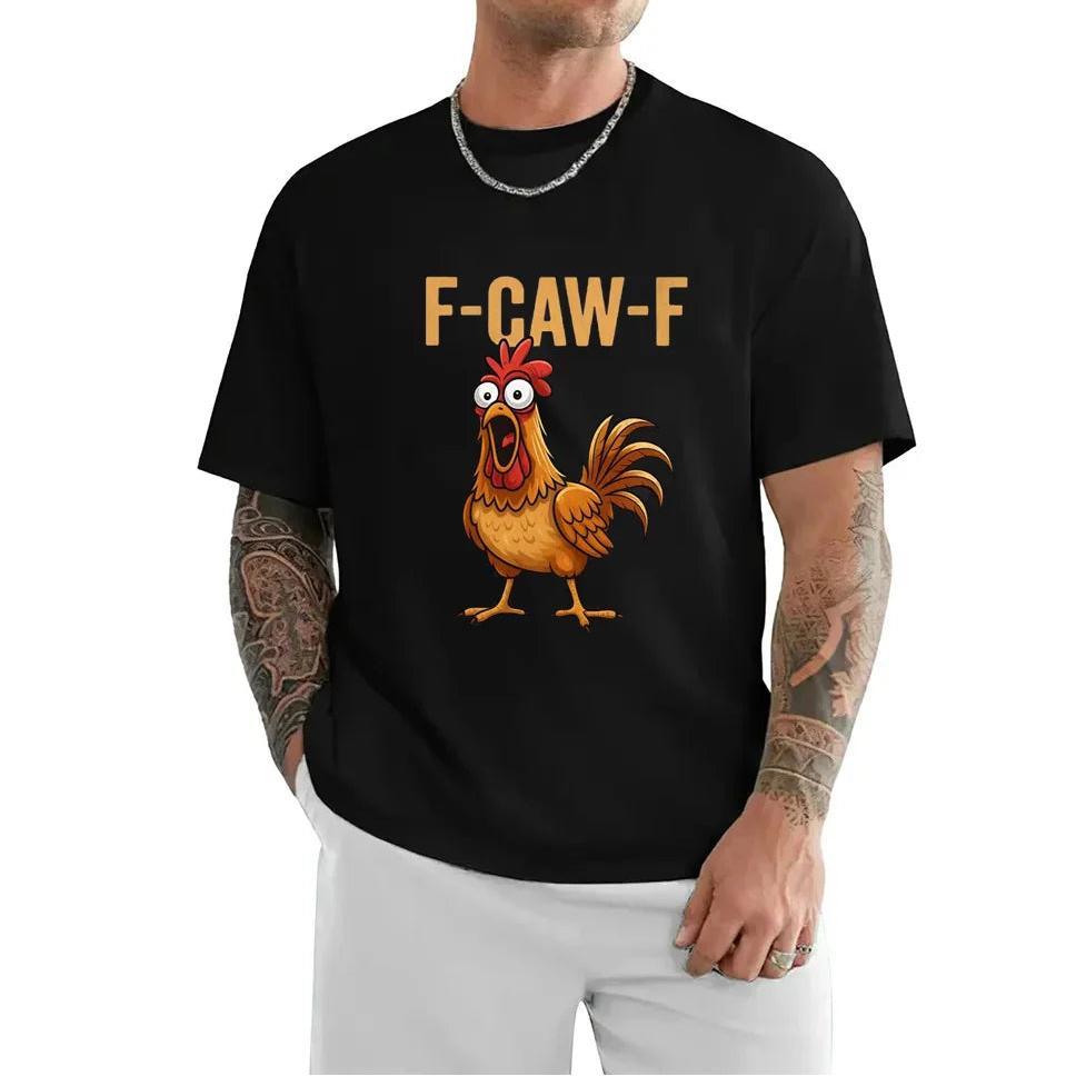Vintage T Shirt Summer Funny Chicken F-CAW-F What The Heli Poultry Humor Leisure T-Shirts Cotton Tshirt Unisex Breathable Top