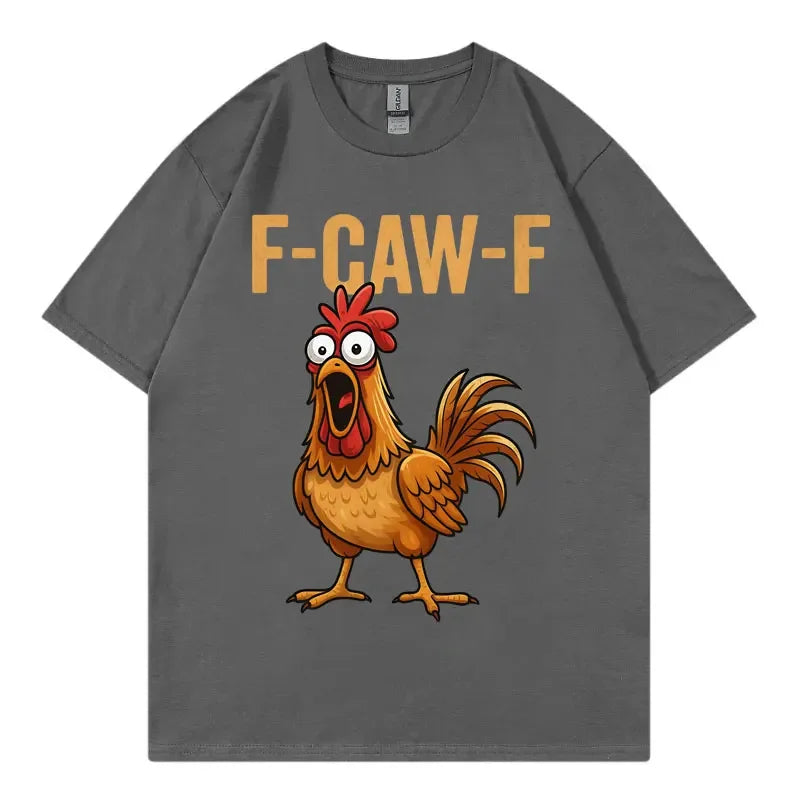 Vintage T Shirt Summer Funny Chicken F-CAW-F What The Heli Poultry Humor Leisure T-Shirts Cotton Tshirt Unisex Breathable Top