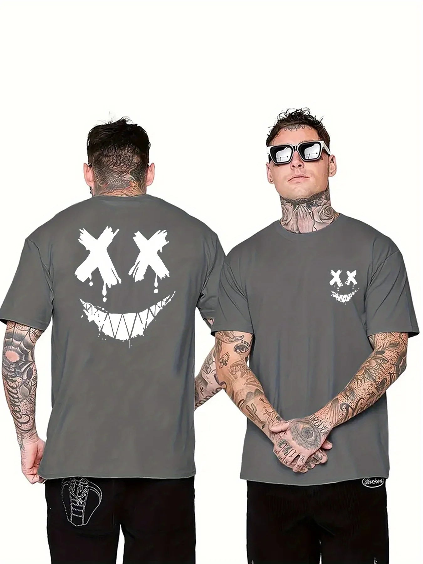 2026 Summer New Design 100% Cotton T Shirt with Fun Smiling Expression Pattern Summer Outdoor Men's Clothing