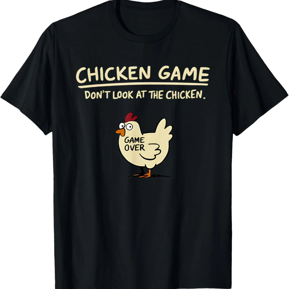 Chicken Game Don't Look At The Chicken Pattern Print T-Shirt Men Casual Daily Outdoor Round Neck Short Sleeve T Shirt Mens Top