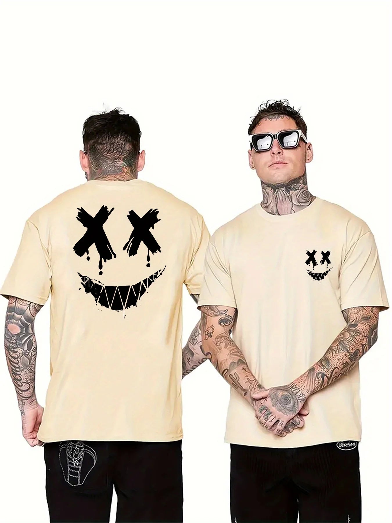 2026 Summer New Design 100% Cotton T Shirt with Fun Smiling Expression Pattern Summer Outdoor Men's Clothing